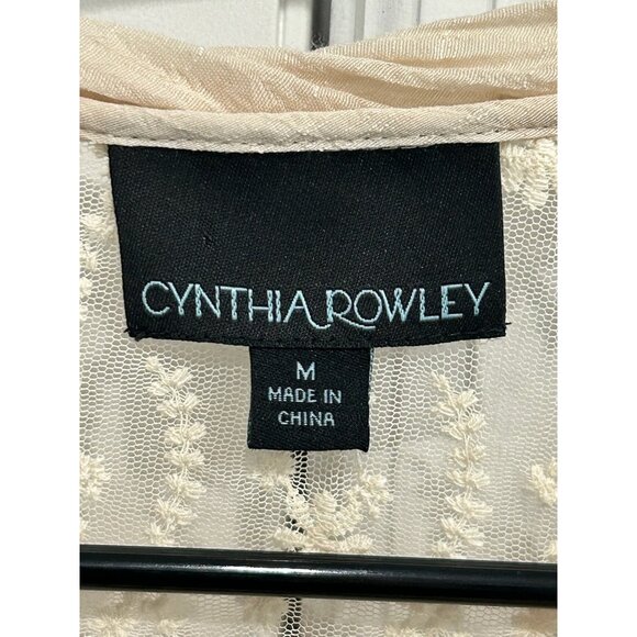 Cynthia Rowley Embroidered Lace Button Front Blouse Beige Sz Medium Floral Boho - Picture 5 of 10